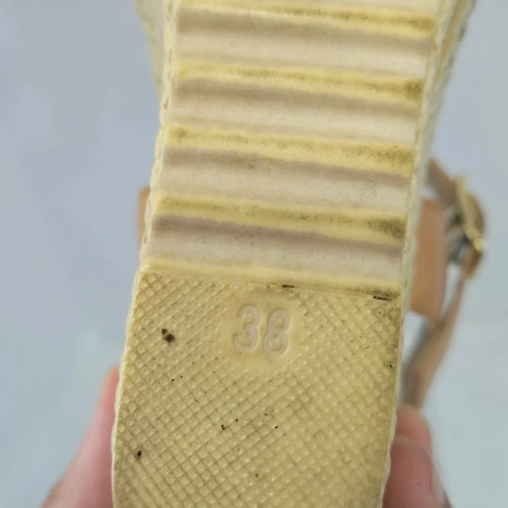 Marco Tozzi Tan Leather Espadrille Wedge Sandals Women 38 AC739